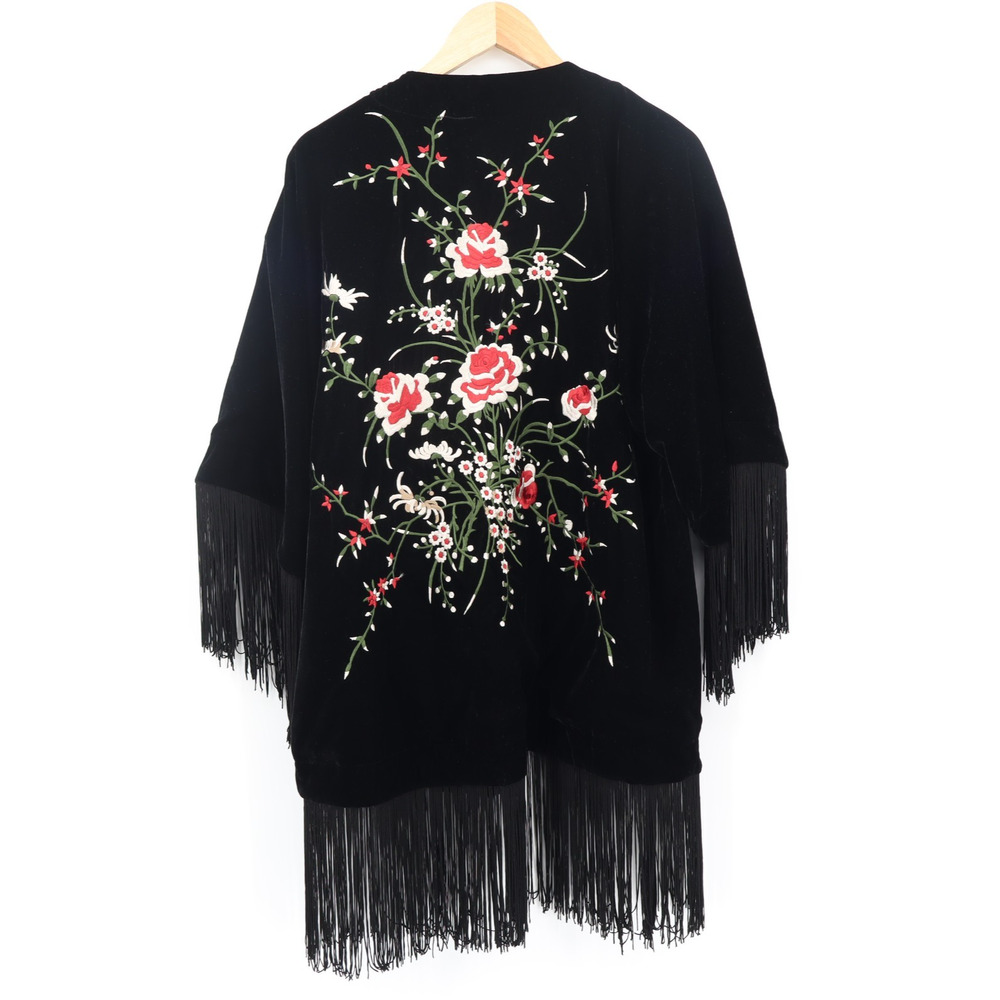 Reba Women's Black Velvet Floral Embroidered Fringe Western Open Jacket Sz Sm/M - Picture 2 of 8